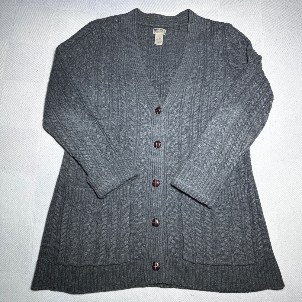 Duluth Trading Fishermans Long Cardigan Womens Large Wool Cashmere Cable Knit